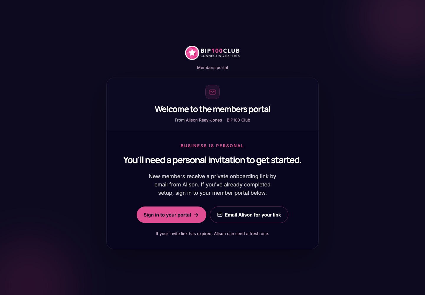 The invite welcome screen for new members